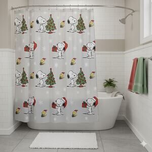 Snoopy Woodstock Peanuts Christmas Shower Curtain 72" x 72" Disney Holiday Decor